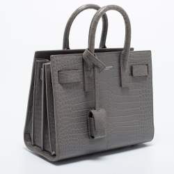 Pre Owned Saint Laurent Grey Croc Embossed Leather Nano Classic Sac De Jour Tote