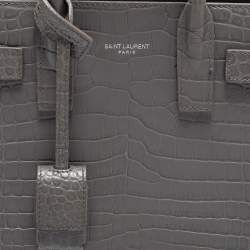 Pre Owned Saint Laurent Grey Croc Embossed Leather Nano Classic Sac De Jour Tote