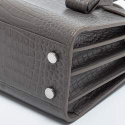 Pre Owned Saint Laurent Grey Croc Embossed Leather Nano Classic Sac De Jour Tote