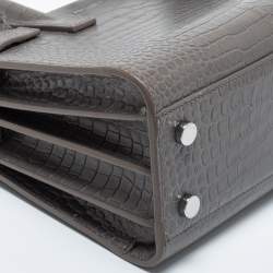 Pre Owned Saint Laurent Grey Croc Embossed Leather Nano Classic Sac De Jour Tote