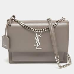 Pre Owned Saint Laurent Grey Leather Medium Sunset Shoulder Bag