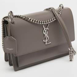 Pre Owned Saint Laurent Grey Leather Medium Sunset Shoulder Bag