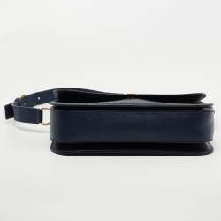 Saint Laurent Navy Blue Textured Leather Large Chyc Shoulder Bag