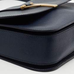 Saint Laurent Navy Blue Textured Leather Large Chyc Shoulder Bag