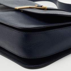 Saint Laurent Navy Blue Textured Leather Large Chyc Shoulder Bag