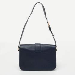 Saint Laurent Navy Blue Textured Leather Large Chyc Shoulder Bag