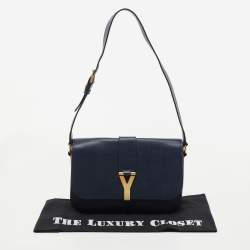 Saint Laurent Navy Blue Textured Leather Large Chyc Shoulder Bag
