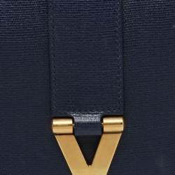 Saint Laurent Navy Blue Textured Leather Large Chyc Shoulder Bag