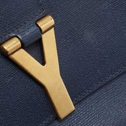 Saint Laurent Navy Blue Textured Leather Large Chyc Shoulder Bag
