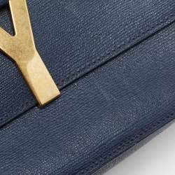 Saint Laurent Navy Blue Textured Leather Large Chyc Shoulder Bag