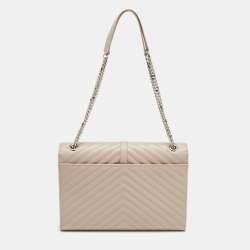 Pre Owned Saint Laurent Beige Matelassé Leather Large Cassandre Flap Bag