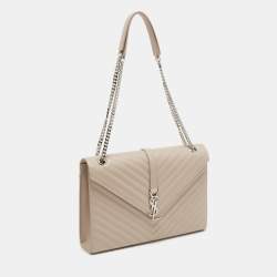Pre Owned Saint Laurent Beige Matelassé Leather Large Cassandre Flap Bag
