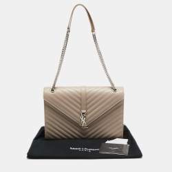 Pre Owned Saint Laurent Beige Matelassé Leather Large Cassandre Flap Bag