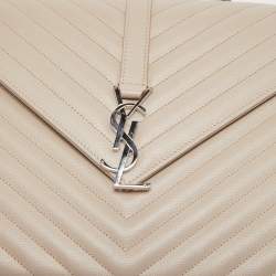Pre Owned Saint Laurent Beige Matelassé Leather Large Cassandre Flap Bag
