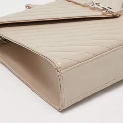 Pre Owned Saint Laurent Beige Matelassé Leather Large Cassandre Flap Bag