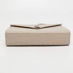 Pre Owned Saint Laurent Beige Matelassé Leather Large Cassandre Flap Bag