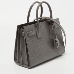 Pre Owned Saint Laurent Grey Croc Embossed Leather Baby Classic Sac De Jour Tote