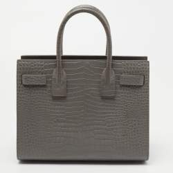 Pre Owned Saint Laurent Grey Croc Embossed Leather Baby Classic Sac De Jour Tote