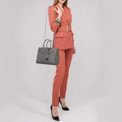 Pre Owned Saint Laurent Grey Croc Embossed Leather Baby Classic Sac De Jour Tote