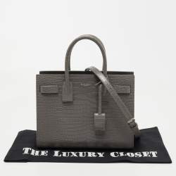 Pre Owned Saint Laurent Grey Croc Embossed Leather Baby Classic Sac De Jour Tote