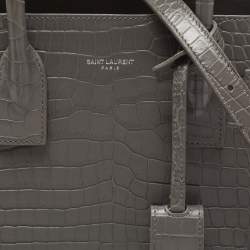 Pre Owned Saint Laurent Grey Croc Embossed Leather Baby Classic Sac De Jour Tote