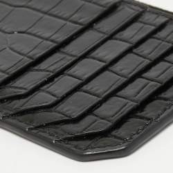 Pre Owned Saint Laurent Black Croc Embossed Leather Fragment Zip Card Holder