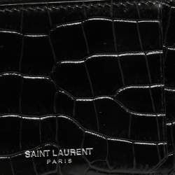 Pre Owned Saint Laurent Black Croc Embossed Leather Fragment Zip Card Holder