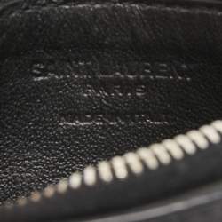 Pre Owned Saint Laurent Black Croc Embossed Leather Fragment Zip Card Holder