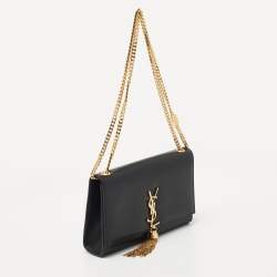Pre Owned Saint Laurent Black Leather Kate Tassel Shoulder Bag
