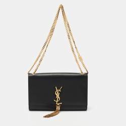 Pre Owned Saint Laurent Black Leather Kate Tassel Shoulder Bag