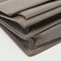 Pre Owned Saint Laurent Grey Croc Embossed Leather Medium Sunset Shoulder Bag