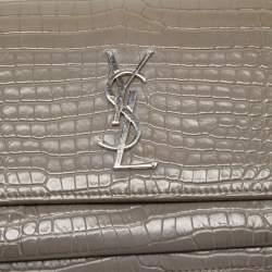 Pre Owned Saint Laurent Grey Croc Embossed Leather Medium Sunset Shoulder Bag