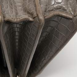 Pre Owned Saint Laurent Grey Croc Embossed Leather Medium Sunset Shoulder Bag