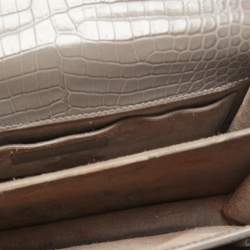 Pre Owned Saint Laurent Grey Croc Embossed Leather Medium Sunset Shoulder Bag