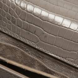 Pre Owned Saint Laurent Grey Croc Embossed Leather Medium Sunset Shoulder Bag