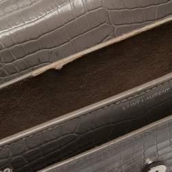 Pre Owned Saint Laurent Grey Croc Embossed Leather Medium Sunset Shoulder Bag
