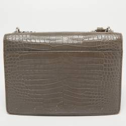 Pre Owned Saint Laurent Grey Croc Embossed Leather Medium Sunset Shoulder Bag