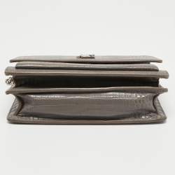 Pre Owned Saint Laurent Grey Croc Embossed Leather Medium Sunset Shoulder Bag