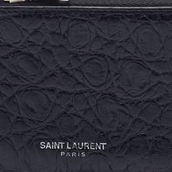 Saint Laurent Black Croc Embossed Leather Zip Card Case