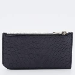 Saint Laurent Black Croc Embossed Leather Zip Card Case