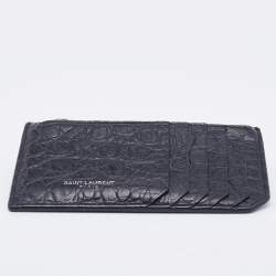 Saint Laurent Black Croc Embossed Leather Zip Card Case