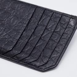 Saint Laurent Black Croc Embossed Leather Zip Card Case