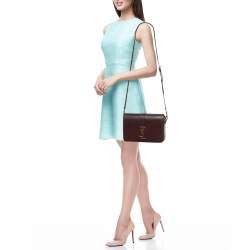 Pre Owned Saint Laurent Burgundy Leather Medium Monogram Universite Shoulder Bag