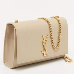 Pre Owned Saint Laurent Beige Leather Monogram Kate Chain Shoulder Bag
