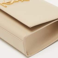 Pre Owned Saint Laurent Beige Leather Monogram Kate Chain Shoulder Bag