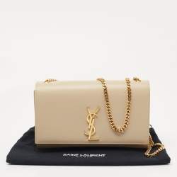 Pre Owned Saint Laurent Beige Leather Monogram Kate Chain Shoulder Bag