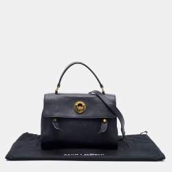 Pre Owned Saint Laurent Black Leather and Canvas Small Muse Two Top Handle Bag