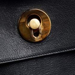 Pre Owned Saint Laurent Black Leather and Canvas Small Muse Two Top Handle Bag