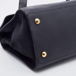 Pre Owned Saint Laurent Black Leather and Canvas Small Muse Two Top Handle Bag