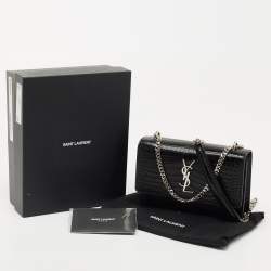 Saint Laurent Black Croc Embossed Leather Sunset Wallet On Chain